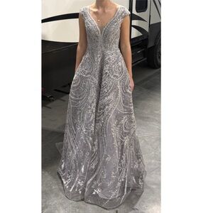 Elegant Silver Evening Gown